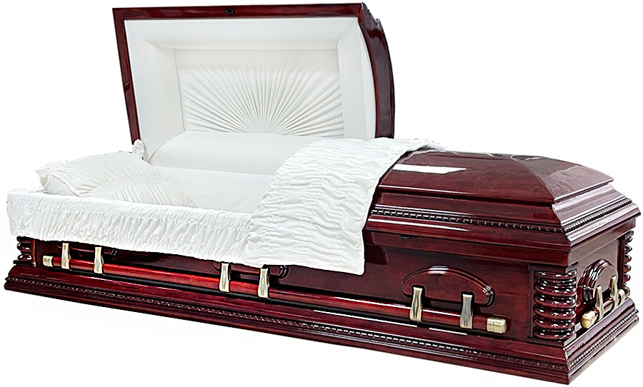 4646- Deep Red Solid Poplar Casket <br> High Gloss with White Interior <br> Bronze Hardware